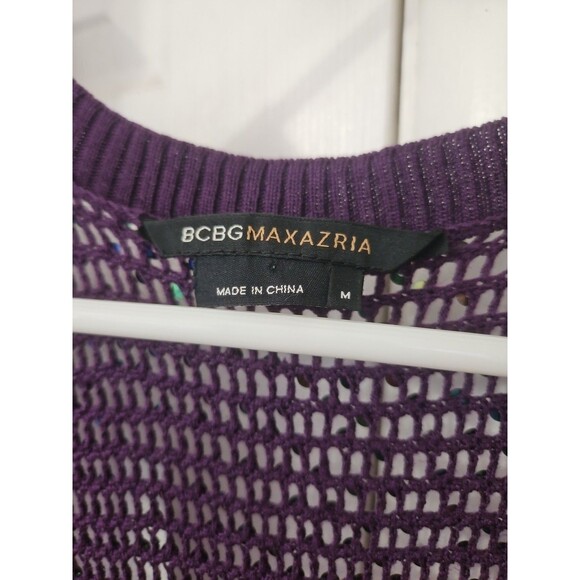 BCBGMAXAZRIA Women's 100% Silk Purple Knit Shrug With Blue Sequins Size M - Picture 2 of 7